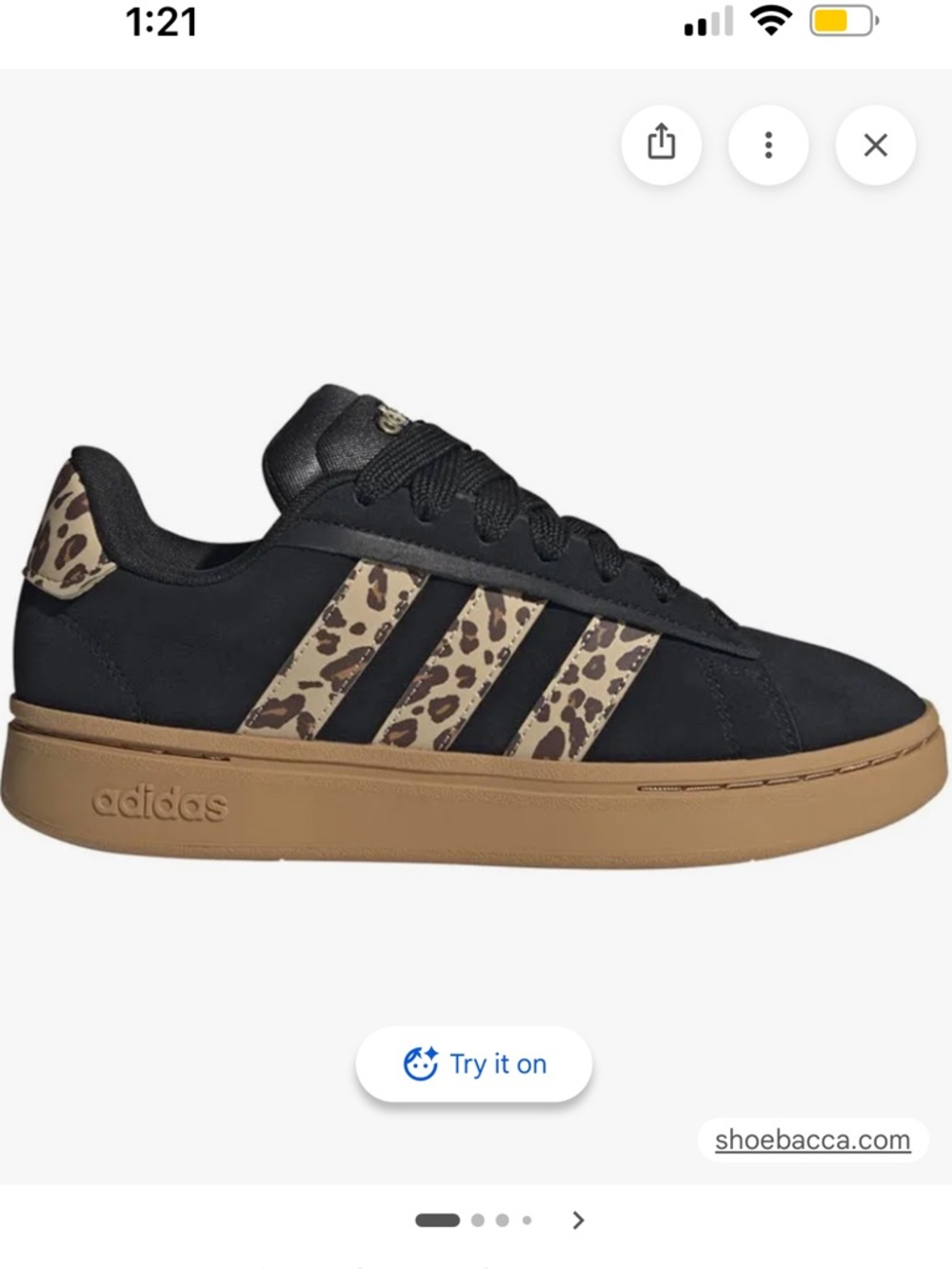 Adidas Grand Court Alpha 00s Sneakers Black with Leopard Stripe and Gum Sole NWT